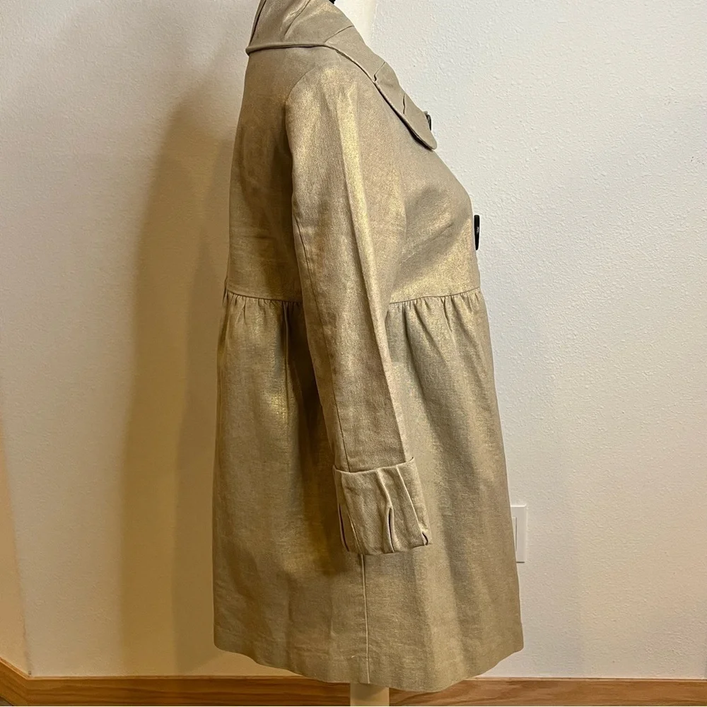 Kenzie Gold Metallic Light Weight Coat Big Buttons, Pleated Collar and Sleeves - Picture 11 of 11